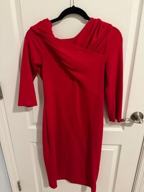 Calvin Klein Red Draped Neck Long-Sleeve Midi Dress